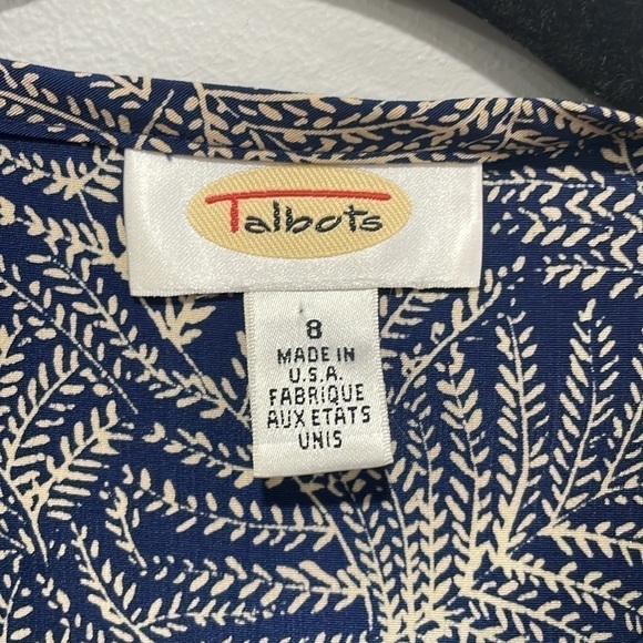 Talbots blue and cream lead top blouse vintage size 8 - Picture 2 of 5